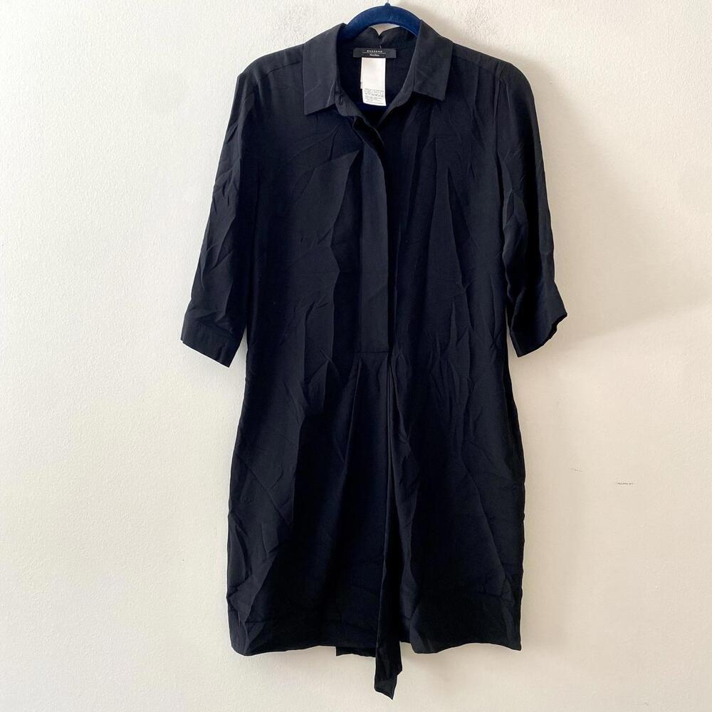 WEEKEND BY MAX MARA black 100% silk button down shirt dress